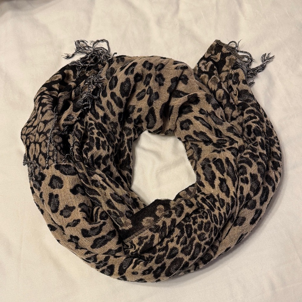 Leopard Print Infinity Scarf - Tan and Black